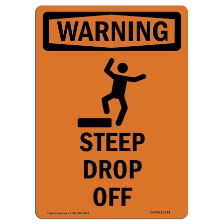OSHA WARNING Sign, Steep Drop Off W/ Symbol, 5in X 3.5in Decal